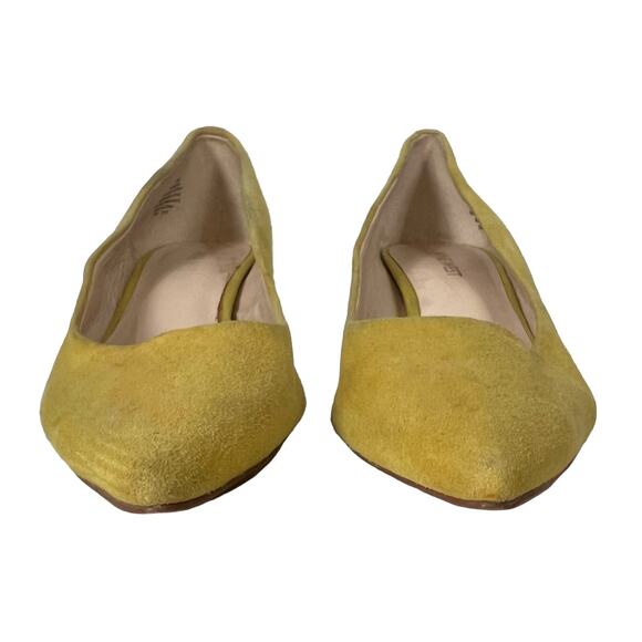 Nine West Heels Women’s 7.5 Xeena Yellow Suede Kitten Pumps Pointy Toe Slip On - Picture 5 of 16